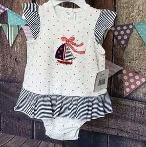 Little Me Nautical 1 Peice Skirted Bodysuit & Hat